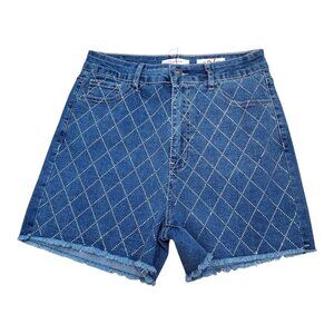 NEW VIGOSS SZ 9/29 Women's Ace Diamond Pattern Rhinestone Frayed Hem Shorts